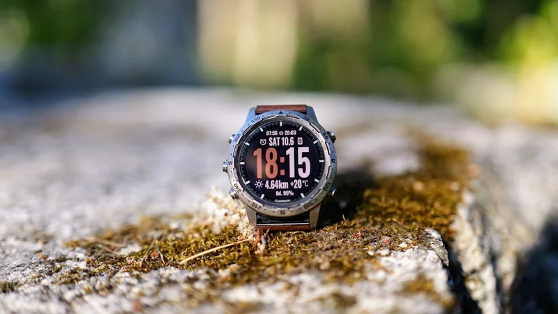 Garmin Fenix 8 Sapphire Solar smartwatch on athlete wrist showing trail GPS map