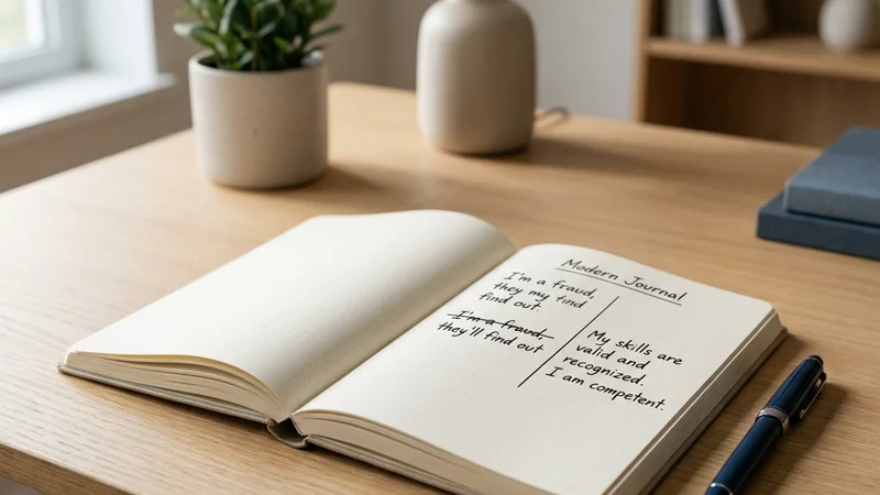 Open journal on a wooden desk with handwritten notes, morning light, soft focus background
