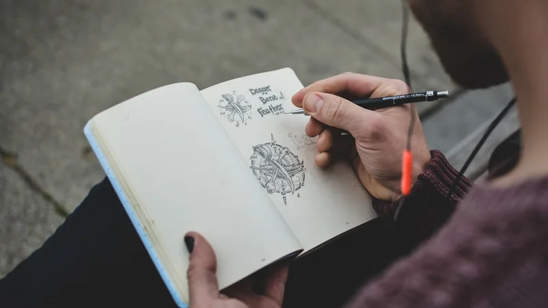 Close-up of an open journal with a handwritten line and a quality pen resting beside it, personal development habit